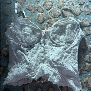 White Eyelet Lace Bustier Crop Top